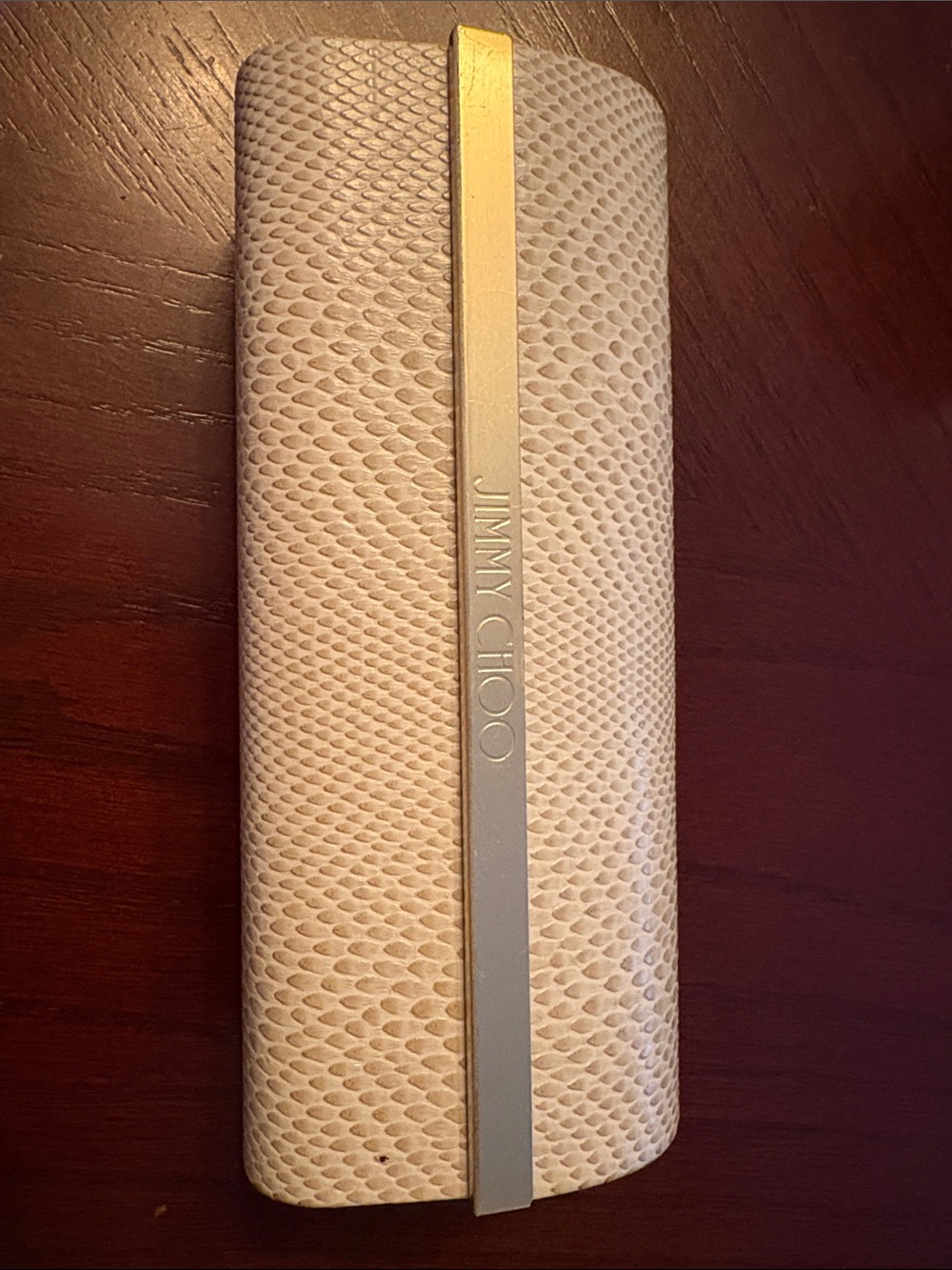 Jimmy Choo Cream Textured Glasses Case with Gold Accent